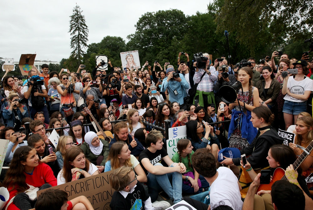 Greta Thunberg speaks to young people and their supporters at a student climate strike rally outside the White House Sept. 13 in Washington, D.C. (Rick Reinhard)