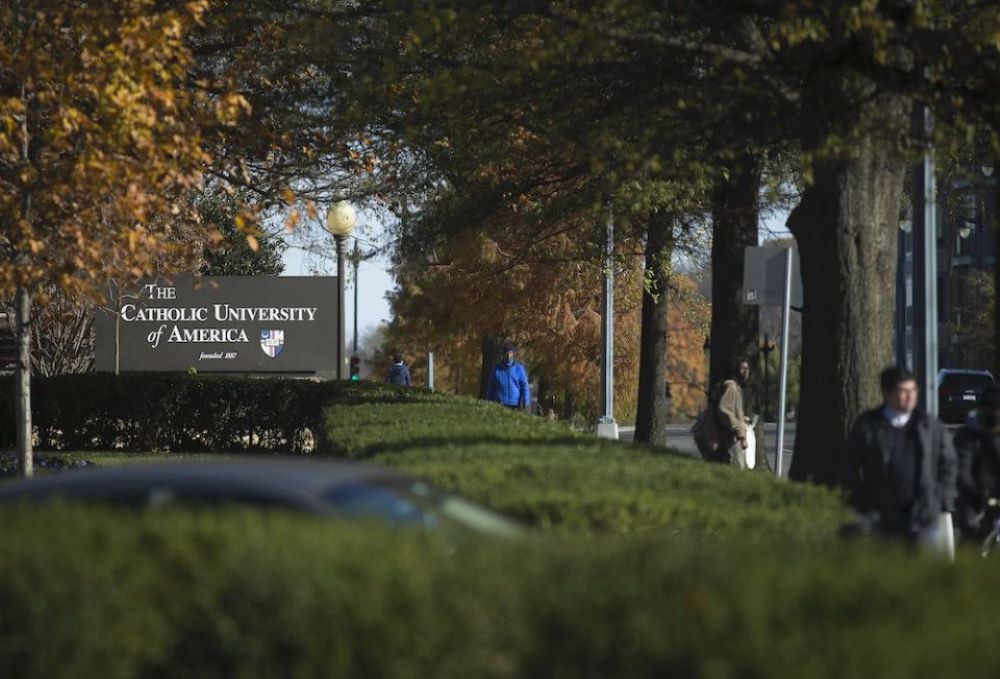 People in Washington, D.C., walk near the campus of The Catholic University of America Nov. 24, 2020. (CNS/Tyler Orsburn)