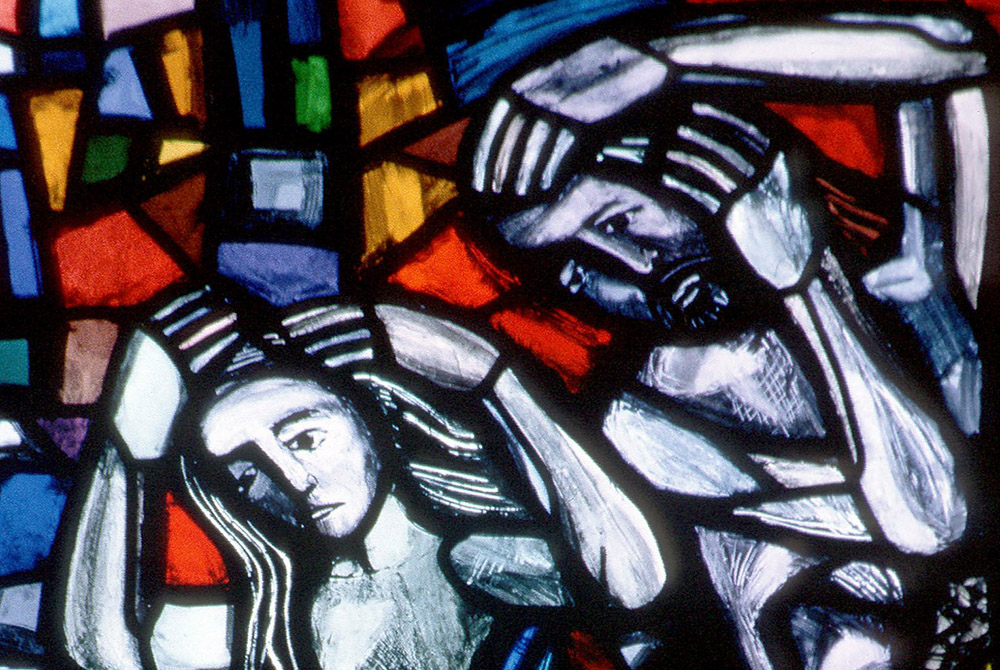 Adam and Eve are depicted in a stained-glass window at St. Nicolas Church in Feldkirch, Austria. In "The Making of Biblical Womanhood: How the Subjugation of Women Became Gospel Truth," historian Beth Allison Barr writes that "Biblical womanhood is Christ