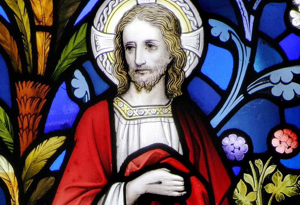 The risen Christ is portrayed in a window at St. Mary Cathedral in Killarney, Ireland. (CNS/Crosiers) 