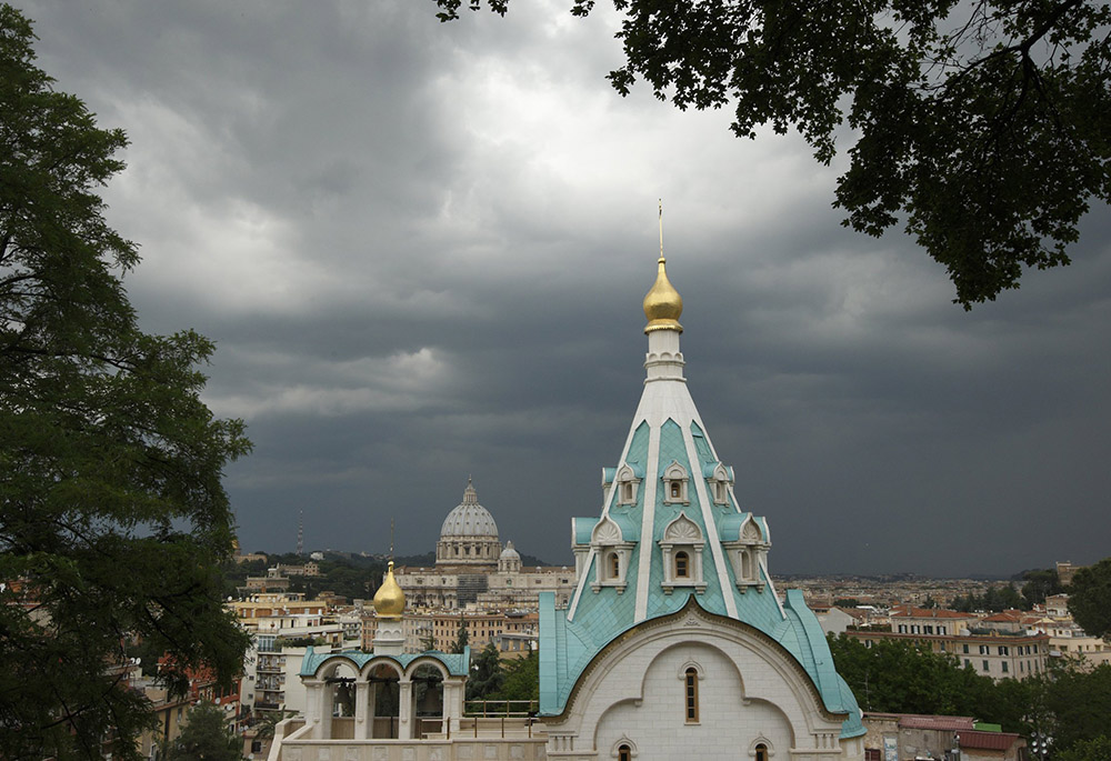 The Russian Orthodox Church of St. Catherine of Alexandria and St. Peter's Basilica are seen in Rome May 20, 2010. (CNS/Paul Haring)