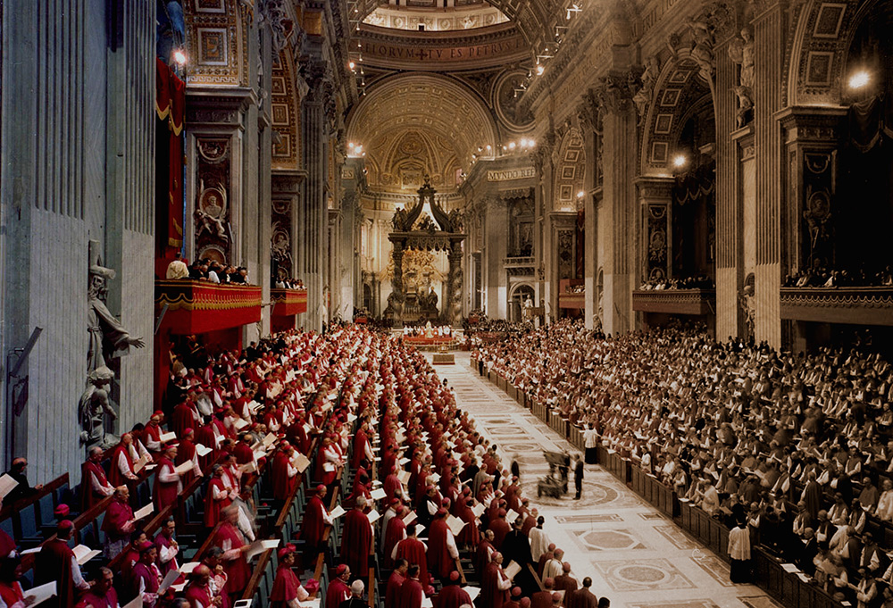 Bishops fill St. Peter's Basilica during a meeting of the Second Vatican Council. (CNS/Catholic Press Photo)