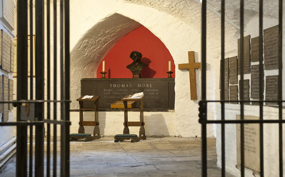 The tomb of St. Thomas More is seen in the crypt of the St. Peter ad Vincula chapel in the Tower of London. (CNS/Marcin Mazur)