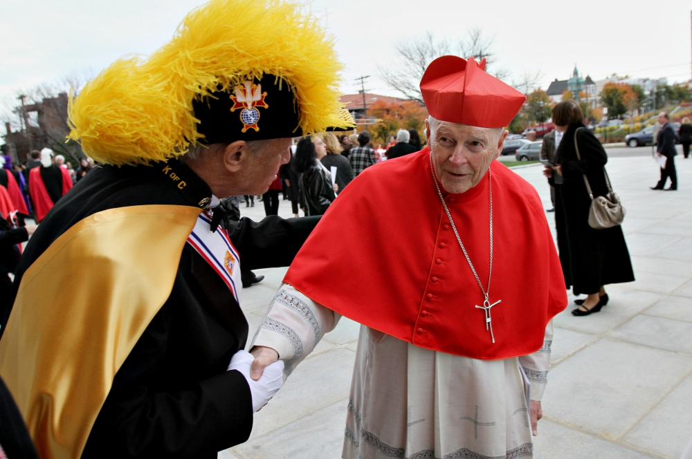 A Knight of Columbus greets then-Cardinal Theodore McCarrick, retired archbishop of Washington, at the Cathedral Basilica of the Sacred Heart in Newark, New Jersey, in 2013. (CNS/Gregory A. Shemitz) A Knight of Columbus greets then-Cardinal Theodore McCarrick, retired archbishop of Washington, at the Cathedral Basilica of the Sacred Heart in Newark, New Jersey, in 2013. (CNS/Gregory A. Shemitz)