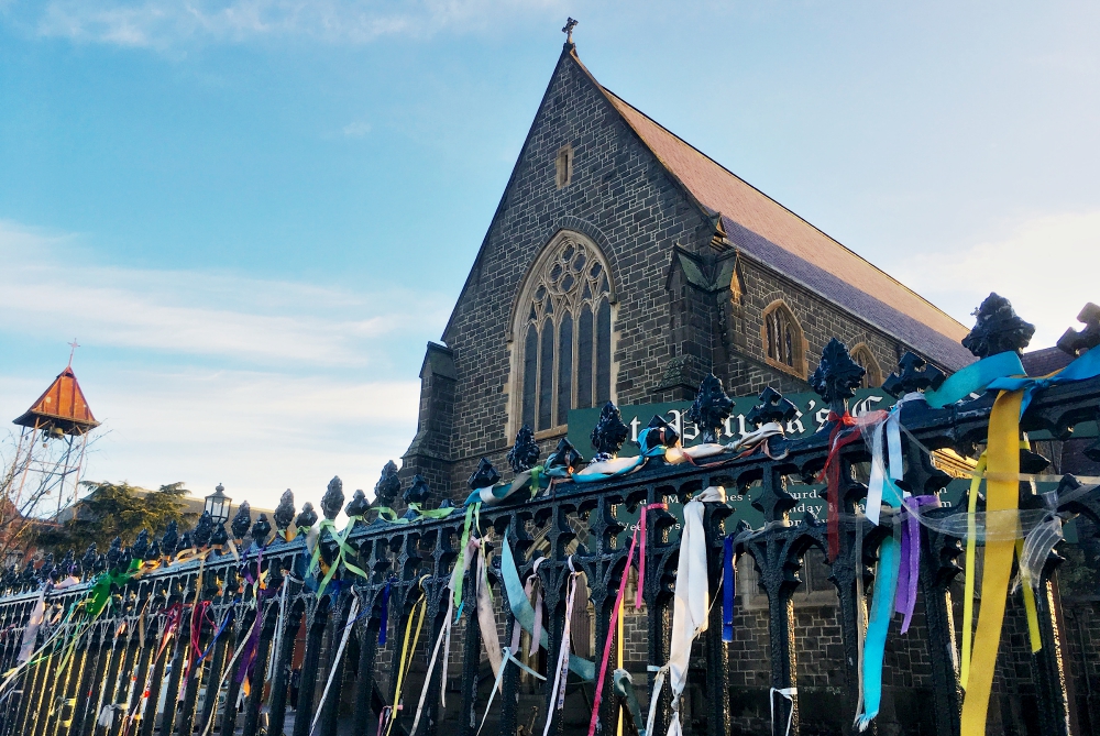 Ribbons hang on the fence outside St. Patrick's Cathedral in Ballarat, Australia, in July 2017. The gesture was to remember victims of Catholic Church abuse. (CNS/Reuters/Byron Kaye)