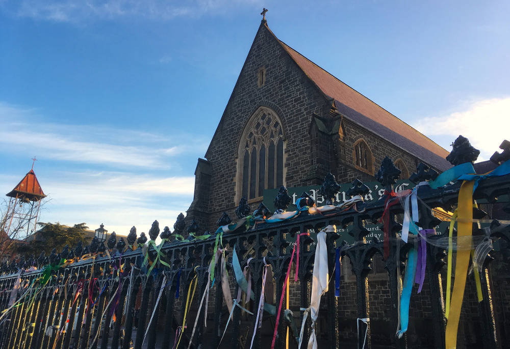 Ribbons hang on the fence outside St. Patrick's Cathedral in Ballarat, Australia, July 23, 2017. The gesture is to remember victims of Catholic Church abuse. (CNS/Reuters/Byron Kaye)
