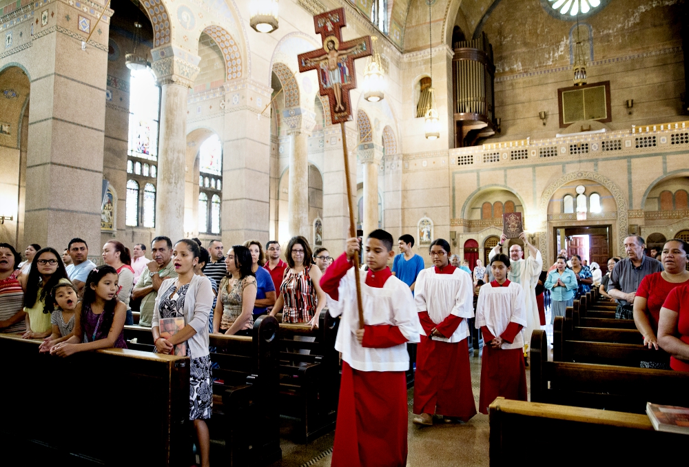 Catholics at the Shrine of the Sacred Heart in Washington, D.C., attend Mass for the feast of the Assumption Aug. 15. (CNS/Rhina Guidos) Catholics at the Shrine of the Sacred Heart in Washington, D.C., attend Mass for the feast of the Assumption Aug. 15. (CNS/Rhina Guidos)