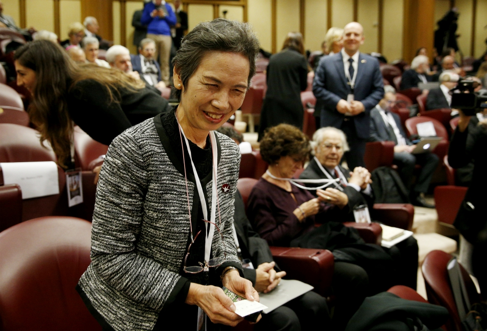 Masako Wada, who survived the 1945 atomic bombing of Nagasaki, Japan, attends a conference on building a world free of nuclear weapons, at the Vatican Nov. 10. (CNS/Paul Haring)