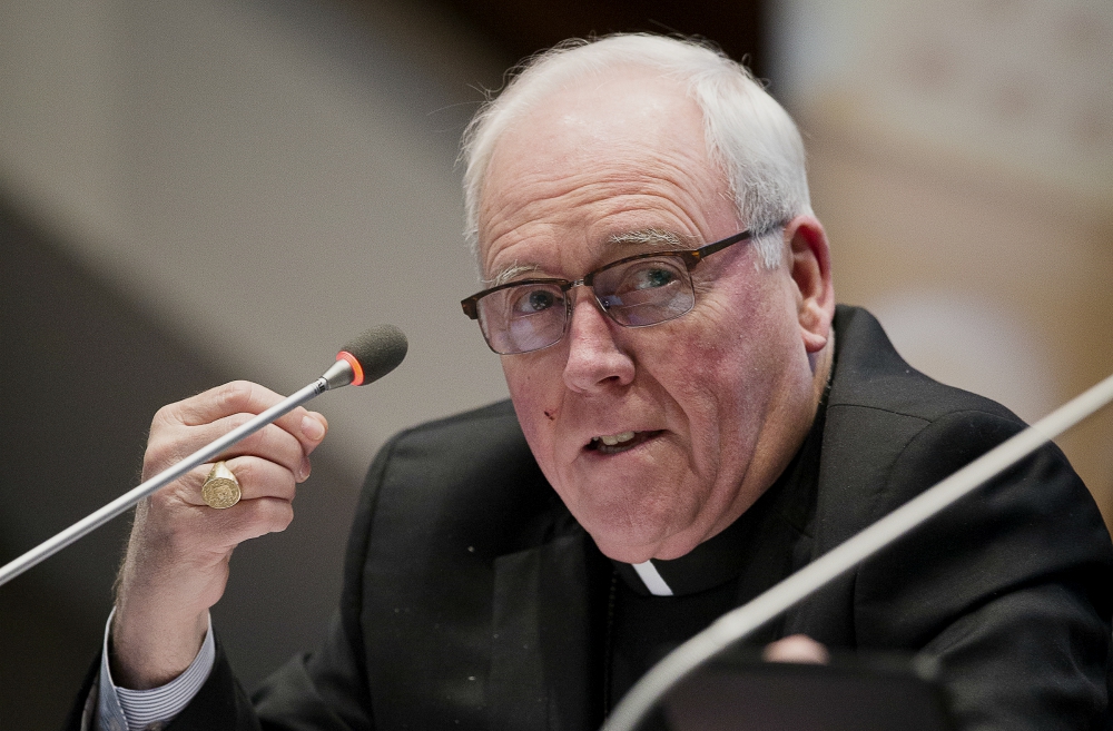 Bishop Richard Malone of Buffalo, New York, is seen in a file photo. Despite calls for his resignation over the handling of priests accused of sexual abuse, he said Aug. 26, "The shepherd does not desert the flock at a difficult time." (CNS/Tyler Orsburn)