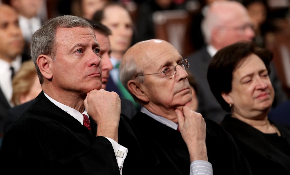 Chief Justice John Roberts and Associate Justices Stephen Breyer and Elena Kagan listen as President Donald Trump delivers his State of the Union address to the U.S. Congress Jan. 30, 2018, in Washington. (CNS/Win McNamee pool via Reuters)