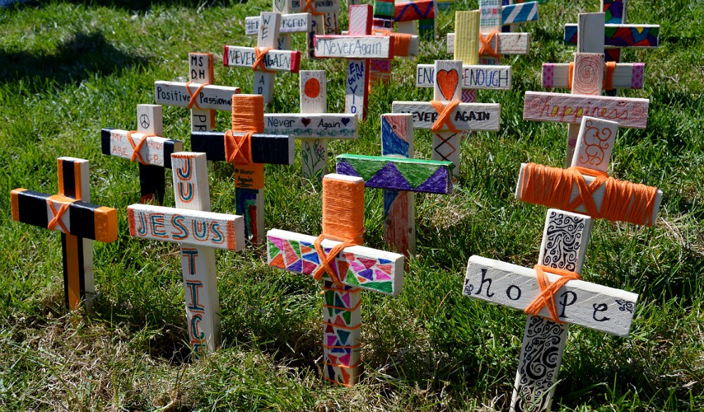 Students made these crosses as part of a "Day of Reflection for Peace" at Archbishop McNicholas High School in Cincinnati on April 20, 2018, which was the 19th anniversary of the school shooting at Columbine High School in Littleton, Colorado. (CNS) Students made these crosses as part of a "Day of Reflection for Peace" at Archbishop McNicholas High School in Cincinnati on April 20, 2018, which was the 19th anniversary of the school shooting at Columbine High School in Littleton, Colorado. (CNS)