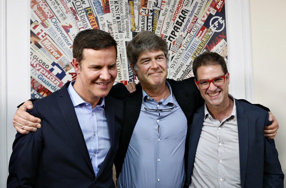 Chilean clerical sex abuse survivors Juan Carlos Cruz, James Hamilton and José Andrés Murillo embrace after speaking to the media at the Foreign Press Association building in Rome May 2. (CNS/Paul Haring) Chilean clerical sex abuse survivors Juan Carlos Cruz, James Hamilton and José Andrés Murillo embrace after speaking to the media at the Foreign Press Association building in Rome May 2. (CNS/Paul Haring)