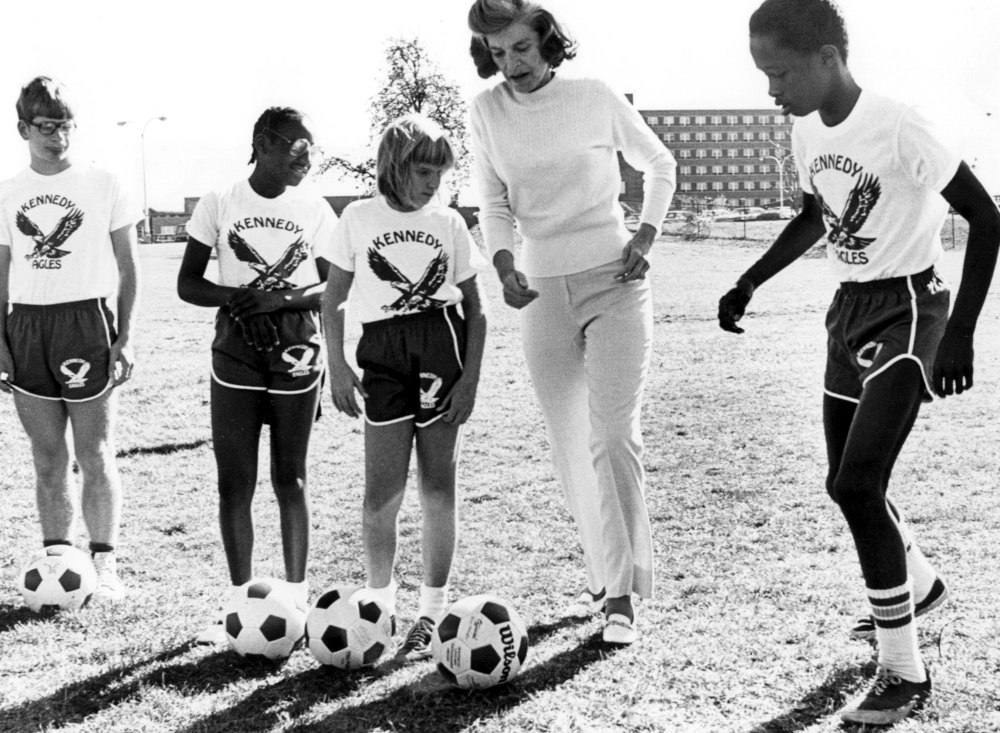 Eunice Kennedy Shriver is pictured with Special Olympic athletes in an undated photo. (CNS/Special Olympics)