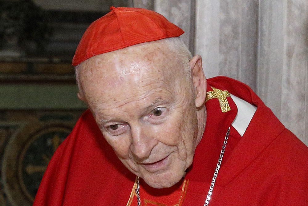 Then-Cardinal Theodore McCarrick smiles after attending a Mass in Rome April 11, 2018. (CNS/Paul Haring)