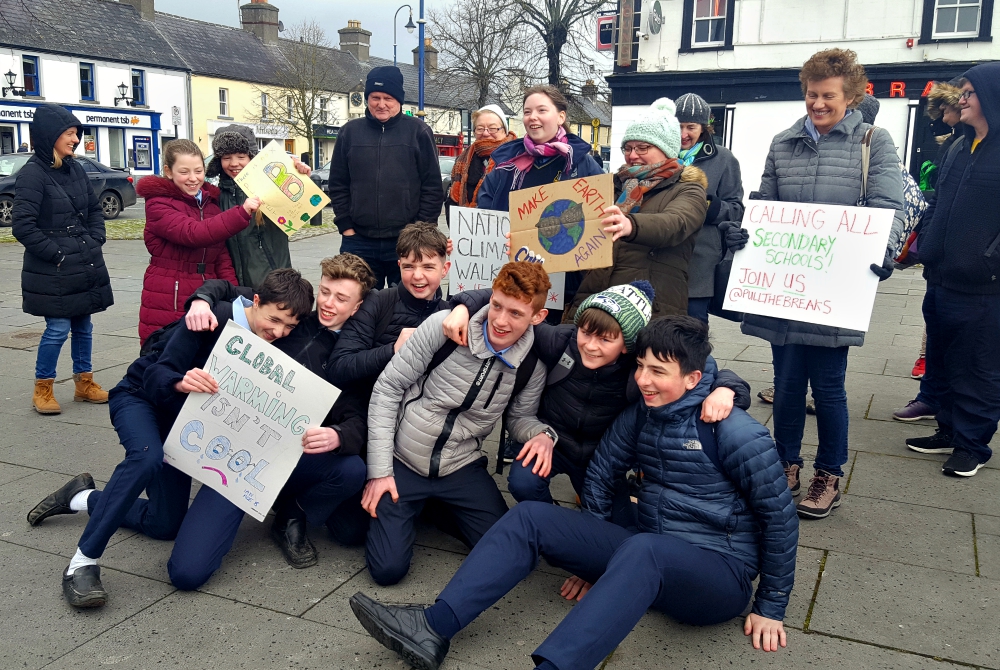 Some of the students who joined a climate action Feb. 8 in Maynooth, Ireland, pose for a photo. (Courtesy of Lorna Gold) Some of the students who joined a climate action Feb. 8 in Maynooth, Ireland, pose for a photo. (Courtesy of Lorna Gold)