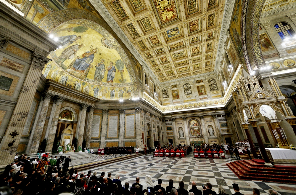 Pope Francis presides over an ecumenical prayer service Jan. 18 at Rome's Basilica of St. Paul Outside the Walls. The service marked the beginning of the Week of Prayer for Christian Unity. (CNS/Paul Haring)