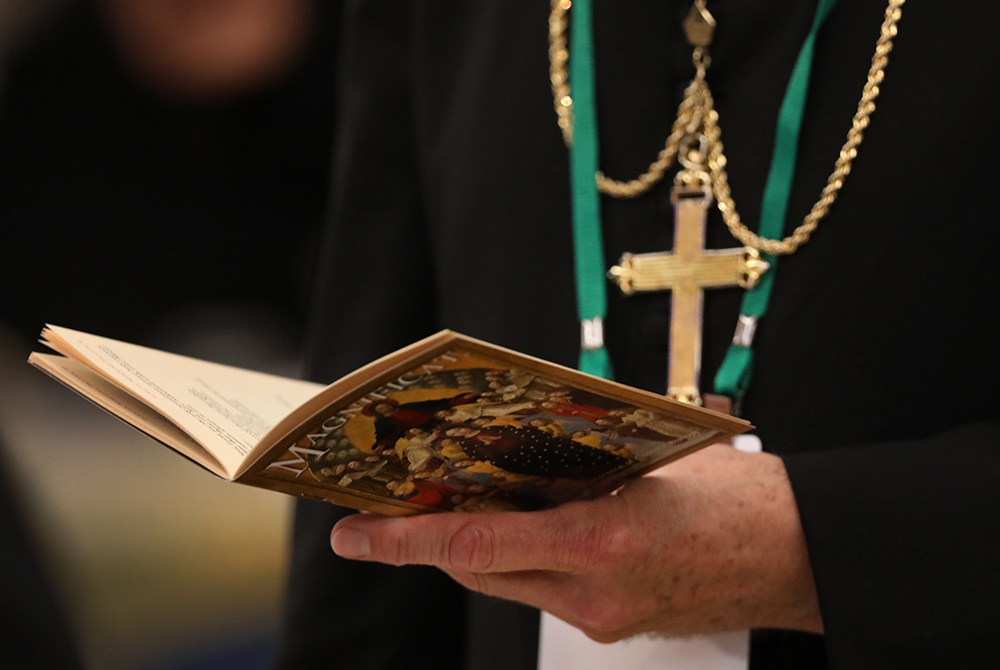 A bishop prays on the first day of the annual general assembly of the U.S. bishops' conference June 11, 2019, in Baltimore. (CNS /Bob Roller) A bishop prays on the first day of the annual general assembly of the U.S. bishops' conference June 11, 2019, in Baltimore. (CNS /Bob Roller)