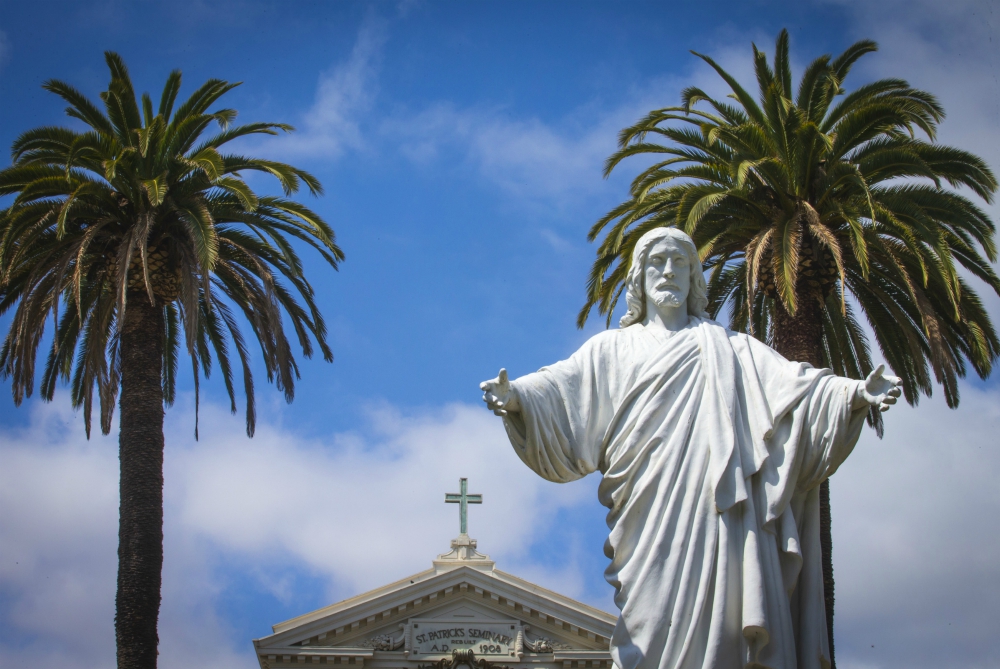 A statue of Jesus greets visitors at St. Patrick's Seminary & University in Menlo Park, California, in May. (CNS/Chaz Muth)