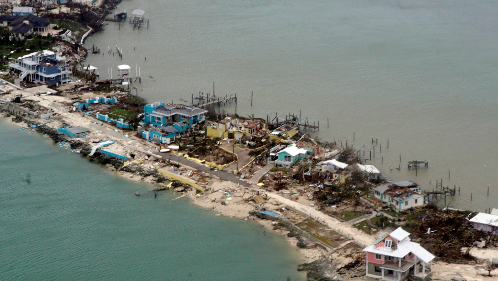 An aerial view shows Hurricane Dorian damage over an unspecified location in the Bahamas in this Sept. 3, 2019, photo. During Pope Francis' Sept. 4 flight to Maputo, Mozambique, the pontiff asked journalists to pray for victims of Hurricane Dorian, especi
