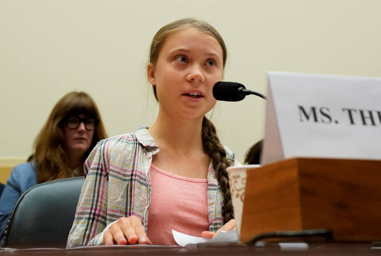 Swedish climate activist Greta Thunberg, 16, testifies at before U.S. representatives at a hearing on "Voices Leading the Next Generation on the Global Climate Crisis" in Washington Sept.18, 2019. (CNS photo/Kevin Lamarque, Reuters)