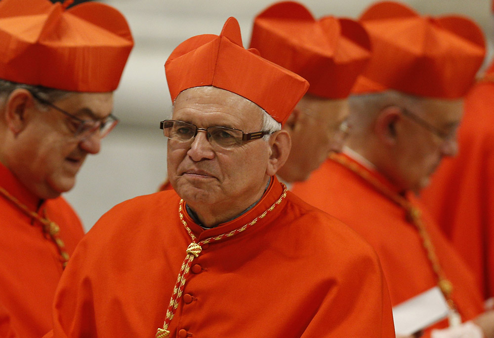 New Cardinal Álvaro Ramazzini Imeri of Huehuetenango, Guatemala, during a consistory for the creation of 13 new cardinals in St. Peter's Basilica at the Vatican Oct. 5, 2019 (CNS/Paul Haring)