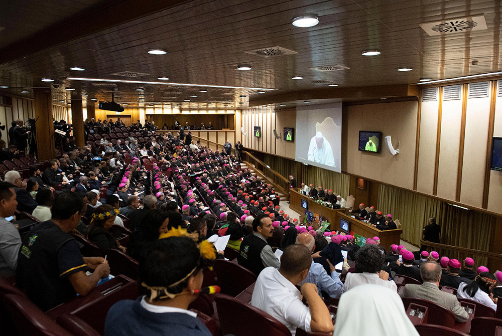 Pope Francis attends the first session of the Synod of Bishops for the Amazon Oct. 7, 2019, at the Vatican. (CNS/Vatican Media) Pope Francis attends the first session of the Synod of Bishops for the Amazon Oct. 7, 2019, at the Vatican. (CNS/Vatican Media)