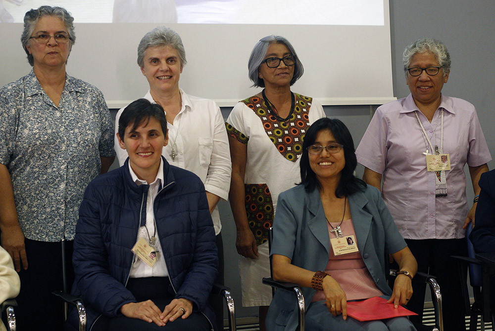 Capuchin Sr. Daniela Cannavina (third from left), secretary general of the Confederation of Latin American and Caribbean Religious, told reporters Oct. 18, 2019, in Rome that the Synod of Bishops for the Amazon marks "a prophetic hour for religious life." Capuchin Sr. Daniela Cannavina (third from left), secretary general of the Confederation of Latin American and Caribbean Religious, told reporters Oct. 18, 2019, in Rome that the Synod of Bishops for the Amazon marks "a prophetic hour for religious life."