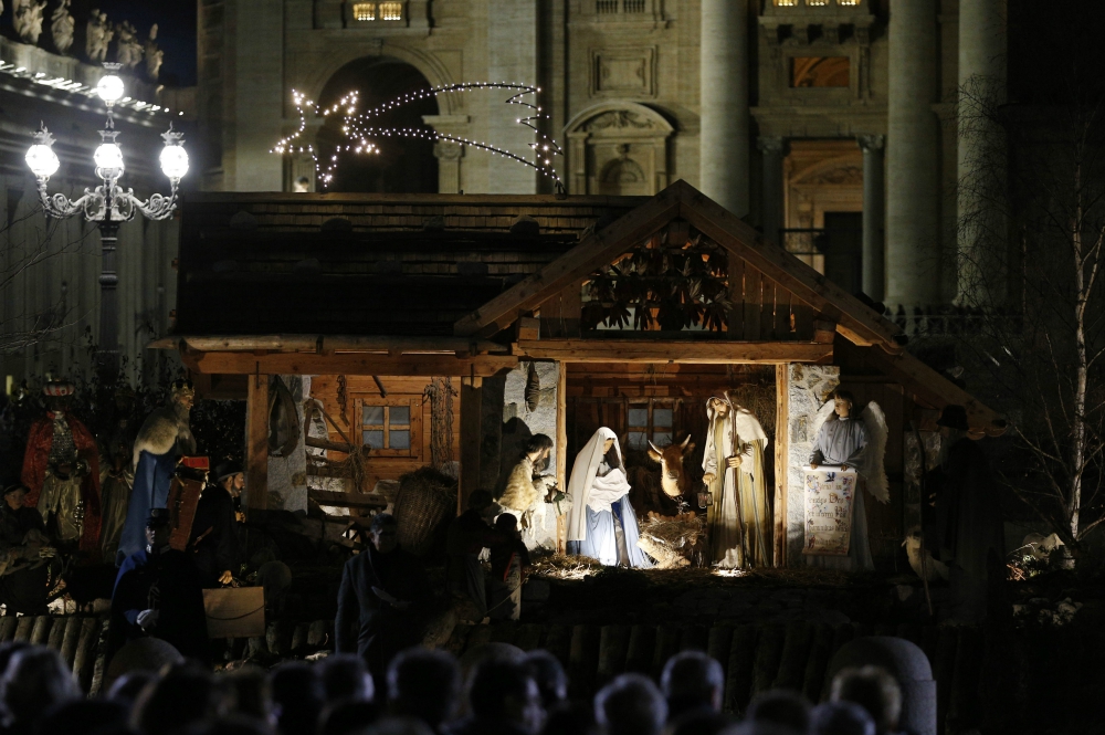 The Nativity scene is displayed during a Christmas tree lighting ceremony in St. Peter's Square at the Vatican Dec. 5. (CNS/Paul Haring) The Nativity scene is displayed during a Christmas tree lighting ceremony in St. Peter's Square at the Vatican Dec. 5. (CNS/Paul Haring)