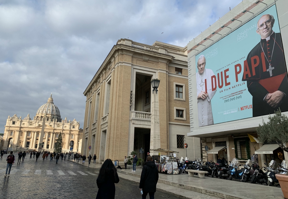 An advertisement in Italian for the Netflix movie "The Two Popes" is seen on a building near the Vatican Dec. 16. (CNS/Cindy Wooden) An advertisement in Italian for the Netflix movie "The Two Popes" is seen on a building near the Vatican Dec. 16. (CNS/Cindy Wooden)