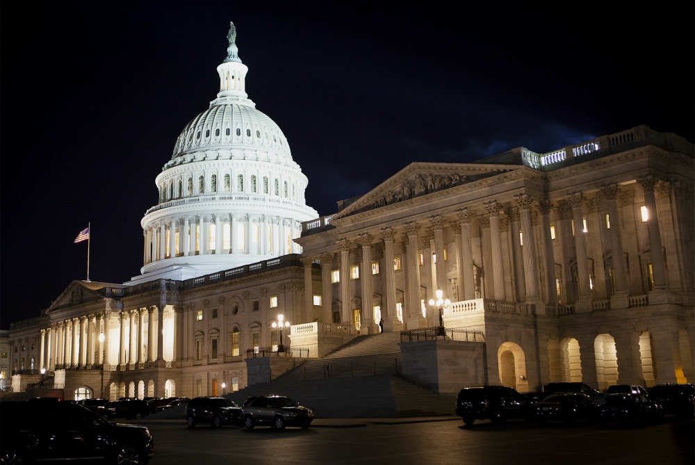 The U.S. Capitol in Washington is seen at night Jan. 21. The Senate debated the rules for the impeachment trial of President Donald Trump that same night. (CNS/Tyler Orsburn)