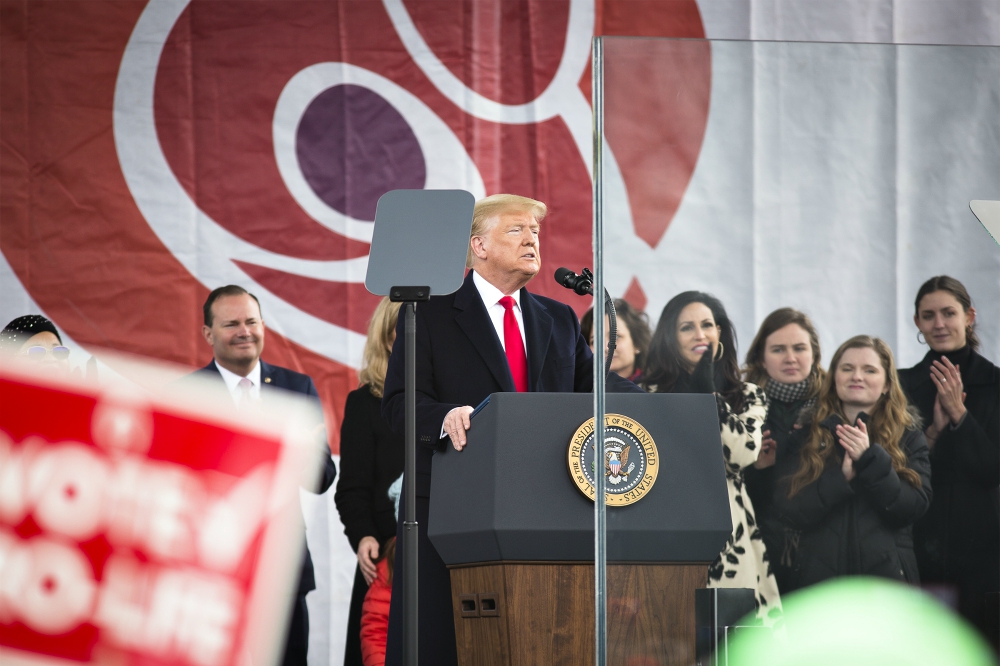 President Donald Trump speaks Jan. 24 during the annual March for Life rally in Washington. (CNS/Tyler Orsburn)