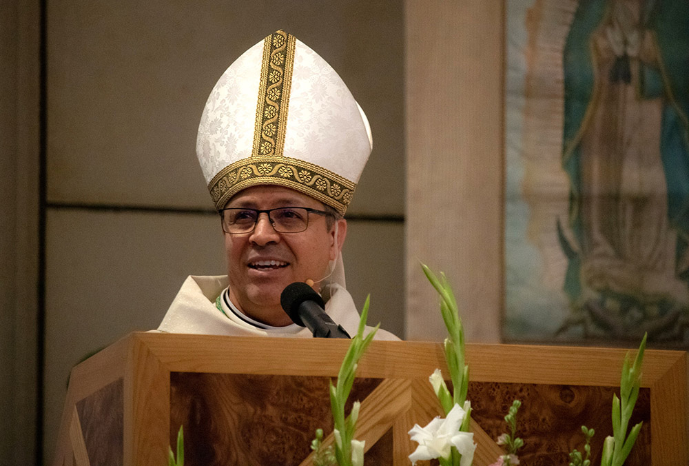 Bishop Alberto Rojas delivers the homily during a Mass of welcome at St. Paul the Apostle Church in San Bernardino, California, Feb. 24, 2020. (CNS/Courtesy of the San Bernardino Diocese)