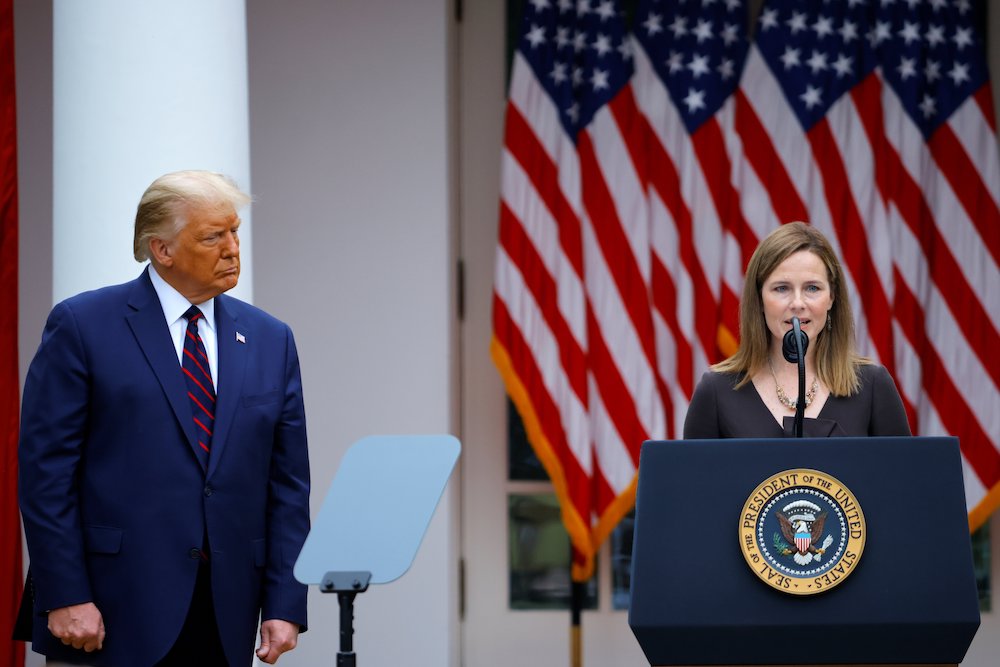 Federal Judge Amy Coney Barrett of the 7th Circuit speaks after being introduced by President Donald Trump at the White House Sept. 26, 2020, as the nominee to fill the U.S. Supreme Court seat left vacant by the Sept. 18 death of Associate Justice Ruth Bader Ginsburg. (CNS/Reuters/Carlos Barria)