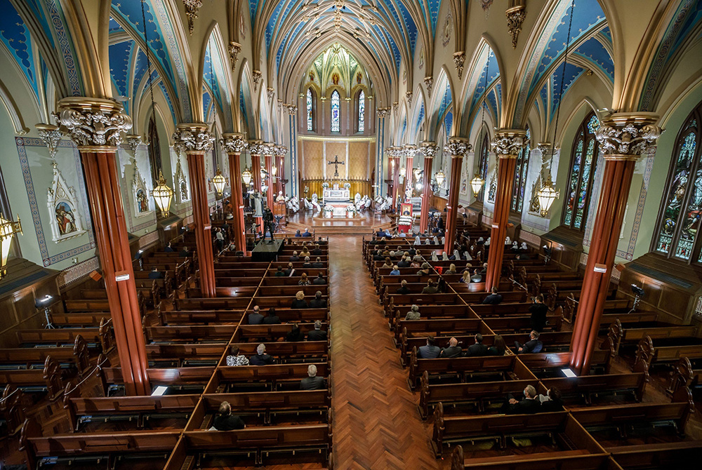 Catholics attend a Mass of thanksgiving , Nov. 1, 2020, at St. Mary's Church in New Haven, Connecticut. (CNS/Archdiocese of Hartford/Aaron Joseph)