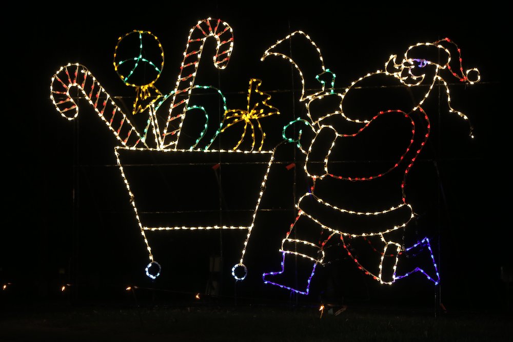 A Santa Claus figure is illuminated in a Christmas lights show at Sandy Point State Park on Maryland's Chesapeake Bay Dec. 12, 2020. (CNS/Bob Roller)
