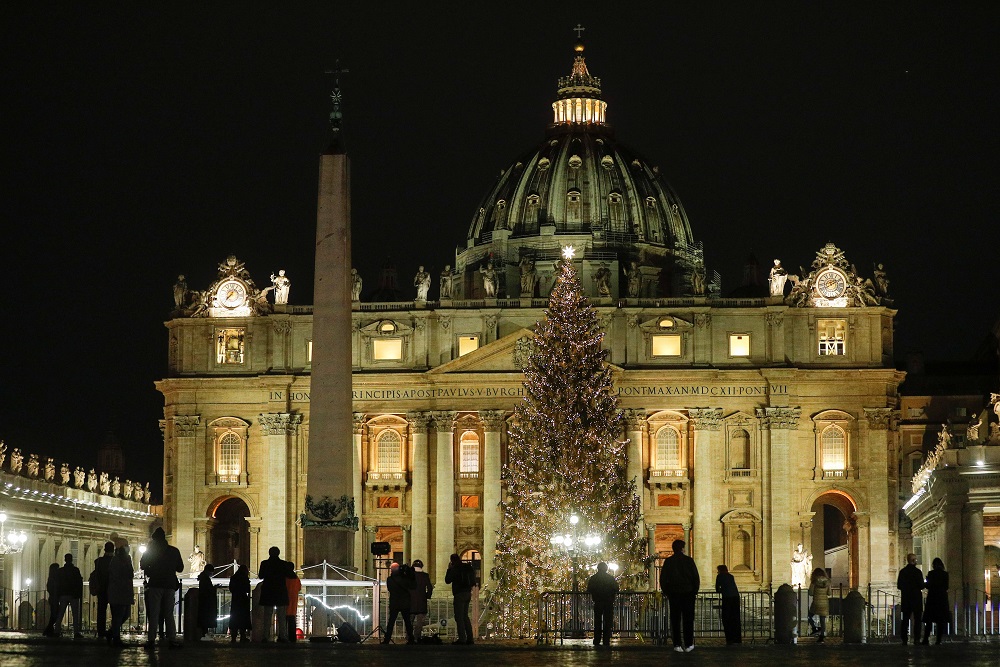Outside of St. Peter's with Christmas tree