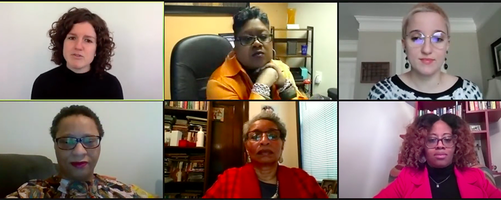 The panel partcipants for the Georgetown dialogue on "Black Women and Criminal (In)justice" (NCR screenshot/YouTube/Global Georgetown)