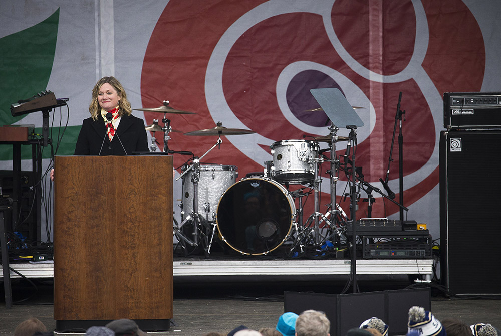 Jeanne Mancini, president of March for Life, speaks Jan. 18, 2019, during the annual March for Life rally in Washington. (CNS/Tyler Orsburn)