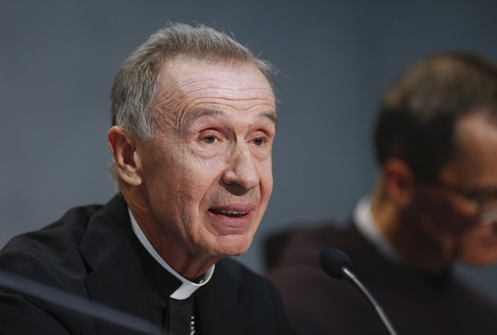 Then-Archbishop Luis Ladaria Ferrer speaks at a Vatican press conference in this Sept. 8, 2015, file photo. Ladaria is now a cardinal and prefect of the Congregation for the Doctrine of the Faith. (CNS/Paul Haring)
