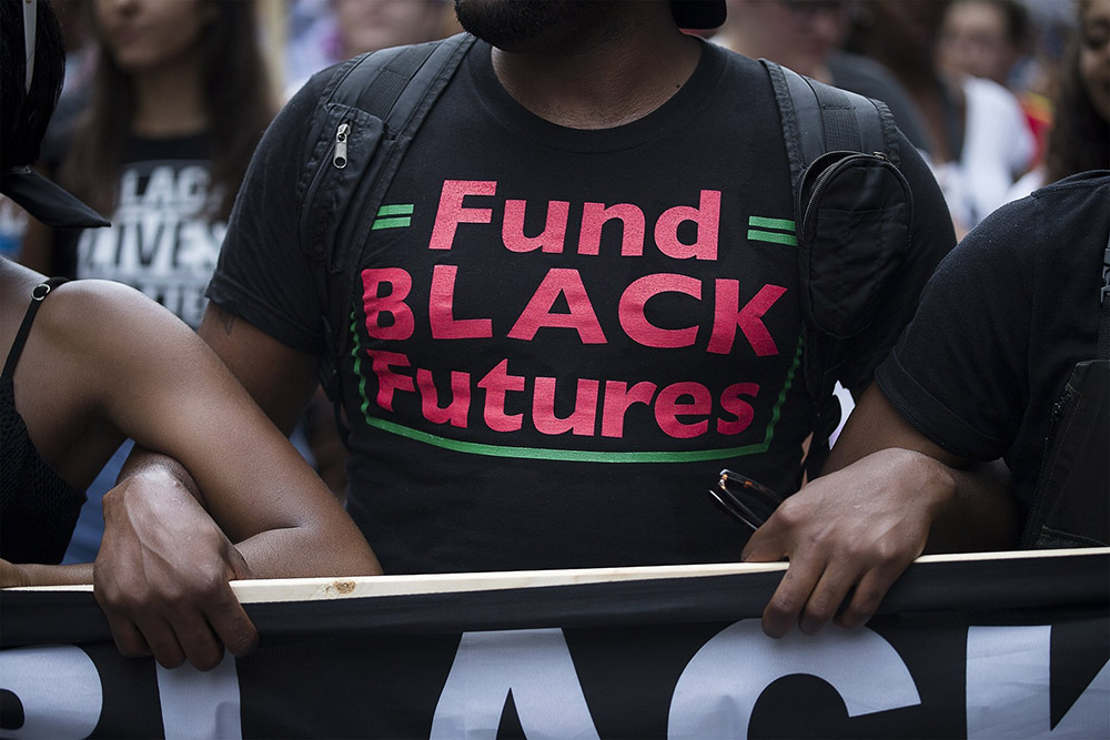 Black Lives Matter demonstrators are seen near Lafayette Square in Washington Aug. 12, 2018. (CNS/Tyler Orsburn)