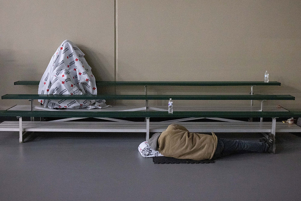 People take refuge at a shelter in Galveston, Texas, Feb. 18, after record-breaking winter temperatures hammered the region. (CNS/Reuters/Adrees Latif)