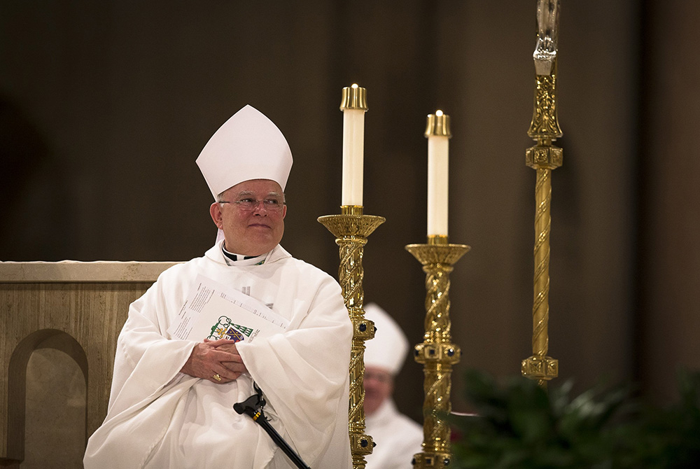 Now-retired Philadelphia Archbishop Charles Chaput is seen March 25, 2019, at the Basilica of the National Shrine of the Immaculate Conception in Washington. (CNS/Tyler Orsburn)