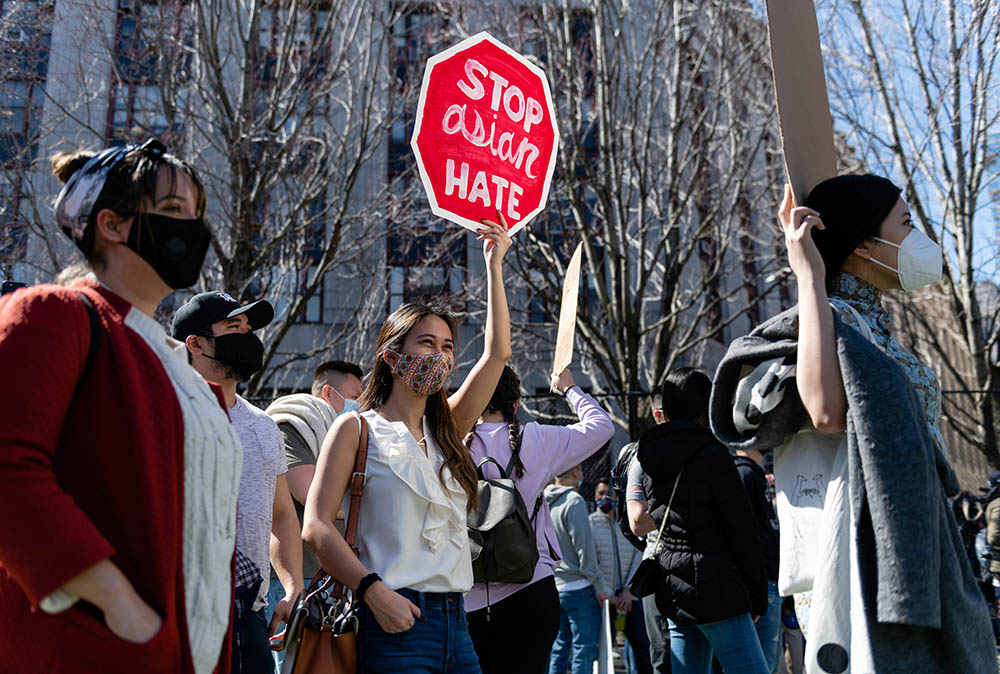 People in New York City are seen during a Rally Against Hate March 21 to protest discrimination and violence against Asian Americans and Pacific Islanders. (CNS/Reuters/Eric Lee)