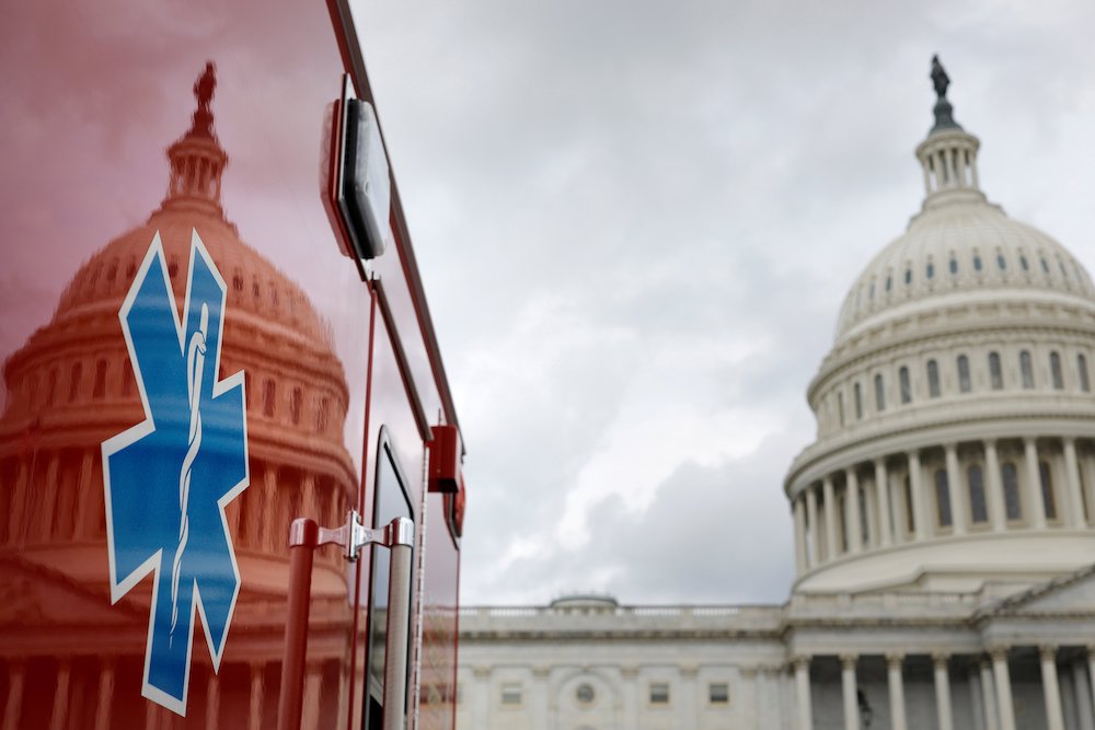 The U.S. Capitol is reflected on an ambulance July 16, 2020, in Washington. (CNS/Tom Brenner, Reuters) The U.S. Capitol is reflected on an ambulance July 16, 2020, in Washington. (CNS/Tom Brenner, Reuters)