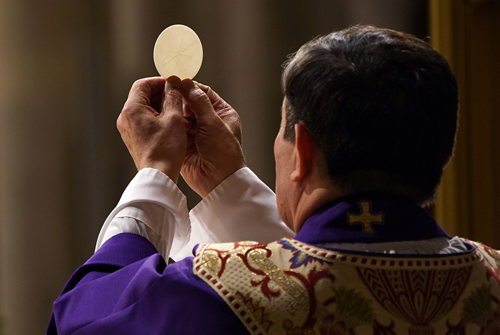 A priest elevates the host in a 2020 file photo. (CNS/Gregory A. Shemitz) A priest elevates the host in a 2020 file photo. (CNS/Gregory A. Shemitz)