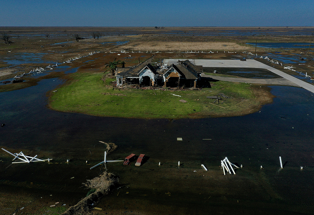 A home is seen destroyed in the aftermath of Hurricane Delta October 10, 2020, in Creole, Louisiana. (CNS/Reuters/Adrees Latif) A home is seen destroyed in the aftermath of Hurricane Delta October 10, 2020, in Creole, Louisiana. (CNS/Reuters/Adrees Latif)