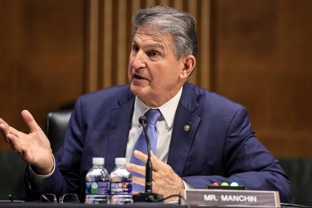 Sen. Joe Manchin, D-W.Va., speaks during a Senate Appropriations Committee hearing on Capitol Hill in Washington April 20, 2021. (CNS photo/Oliver Contreras, Pool via Reuters)