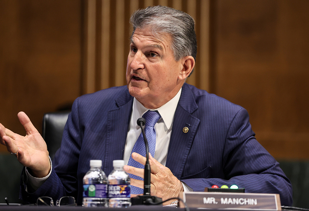 Sen. Joe Manchin, D-W.Va., speaks during a Senate Appropriations Committee hearing on Capitol Hill April 20 in Washington. (CNS/Reuters/Oliver Contreras)