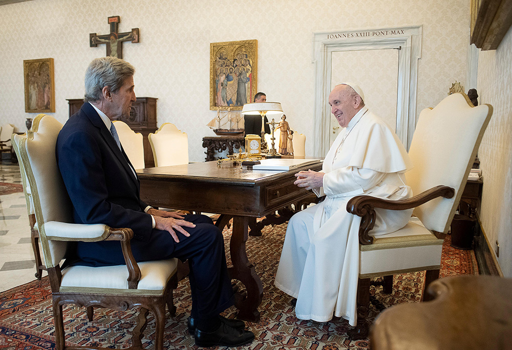 Pope Francis meets John Kerry, U.S. special presidential envoy for climate, May 15, 2021, at the Vatican. (CNS/Vatican Media) Pope Francis meets John Kerry, U.S. special presidential envoy for climate, May 15, 2021, at the Vatican. (CNS/Vatican Media)