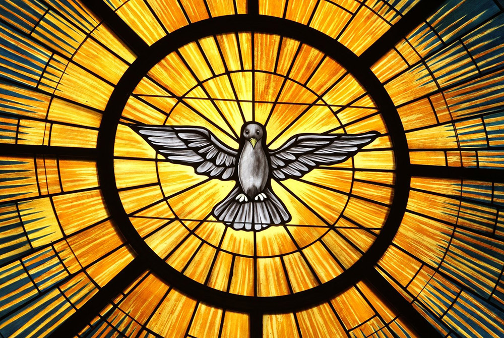 The Holy Spirit, traditionally depicted as a dove, is pictured in a stained-glass window at St. John Vianney Church in Lithia Springs, Georgia, in this May 4, 2015, file photo. (CNS/Georgia Bulletin/Michael Alexander)